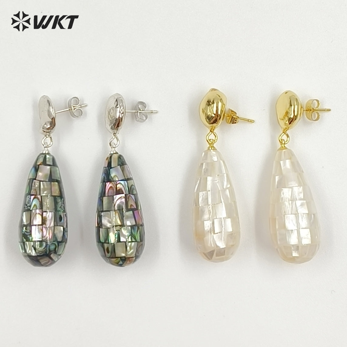 WT-MPE190 Elegant Style Gold Plated Natural Abalone And White Shell Waterdrop Shape Earrings For Lady Daily Decorative Jewelry