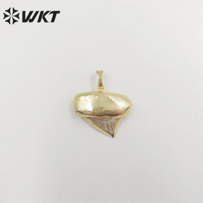 WT-P1854 Amazing Gold Plated Natural Shark Teeth Pendants Unique Fashion Tooth Necklace Pendant Jewelry Friend Gift Specimen