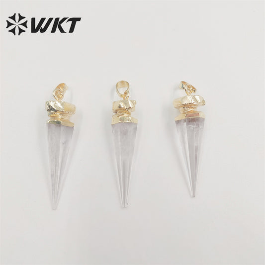 WT-P1850 Wholesale Fashion Energy Crystal Quartz Point Pendant Natural Clear Crystal Stone Jewelry Pendants Long Bullet Pendant