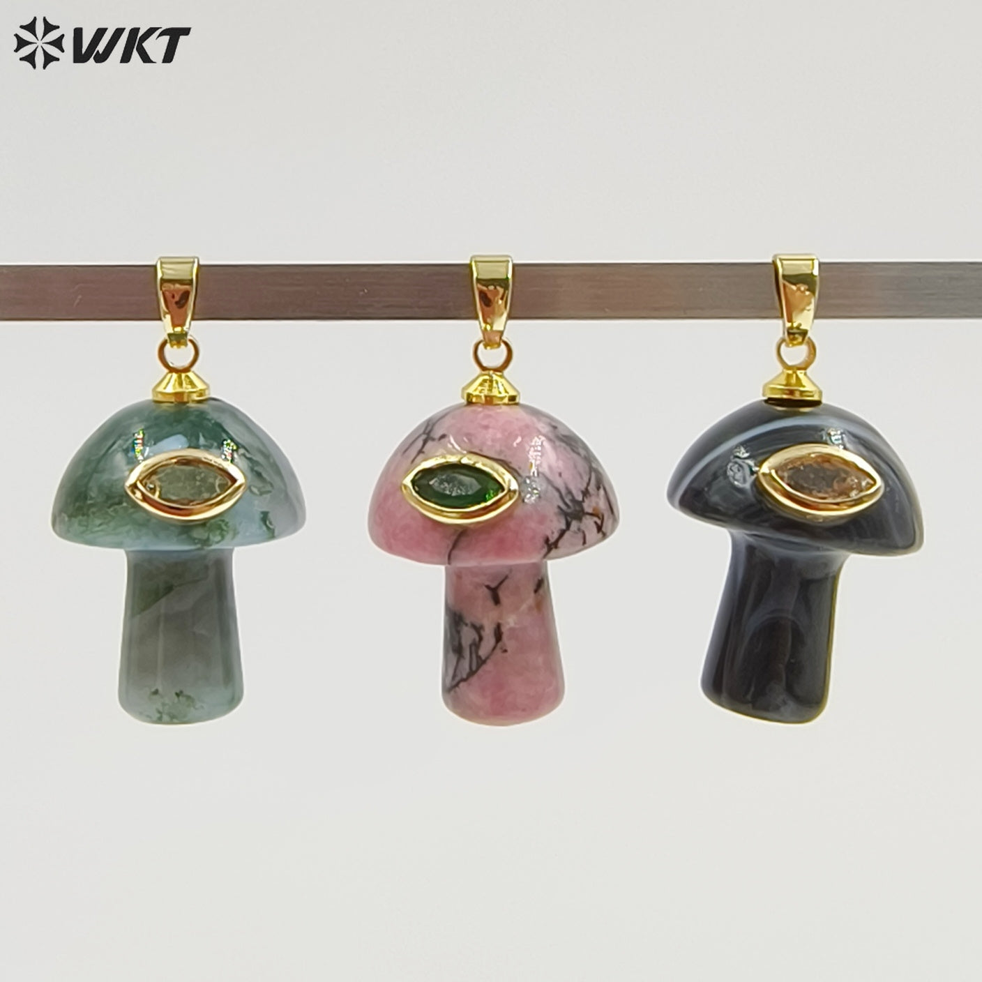 WT-P2063 Cute Boutique Natural Gemstones And Zircon Mushroom Shape Little Gold Pendants As Women Trendy Jewelry Findings
