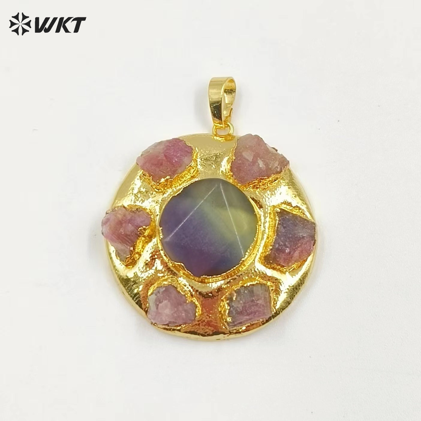 WT-P1942 Hot Sale Fashion Design Colorful NaturalTourmaline/Fluorite/Biwa Pearl High Quality for Necklace Round Pendant