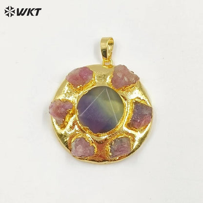 WT-P1942 Hot Sale Fashion Design Colorful NaturalTourmaline/Fluorite/Biwa Pearl High Quality for Necklace Round Pendant