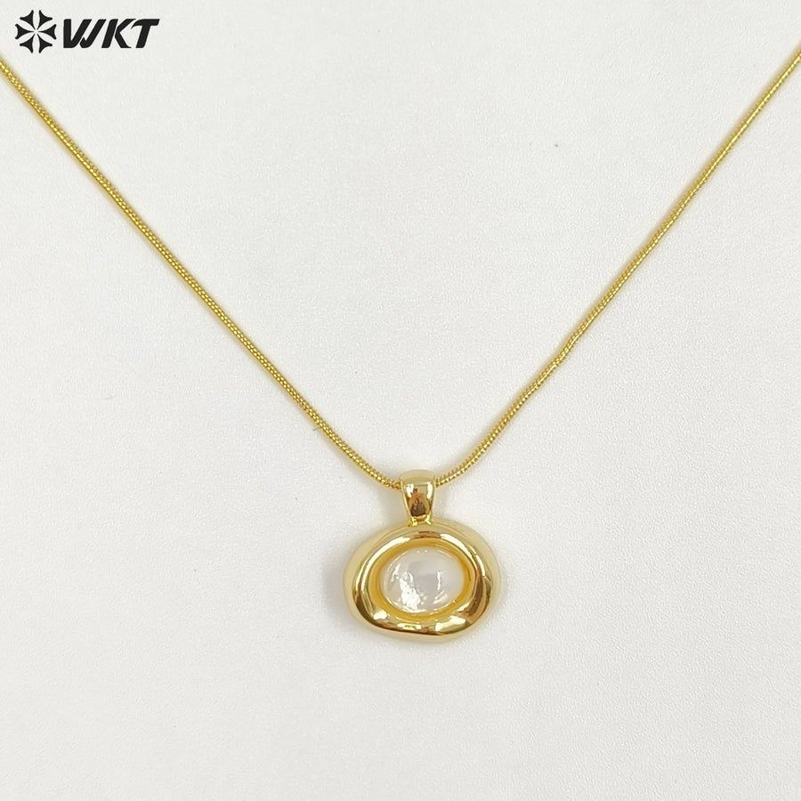 WT-N1496 The New Listing Trendy Gold Plated Fine Chain Natural Gemstone Round Pendant Necklace As Ladies Birthday Gift