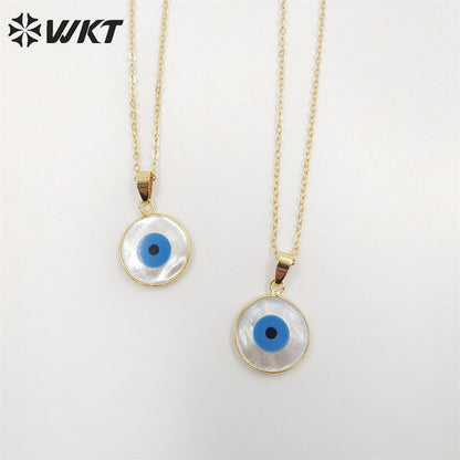 WT-N535 Beautiful Tiny Eye Charm Necklace Fashion Gold Round Natural MOP Eye Shell Charm Necklace Eye Necklace