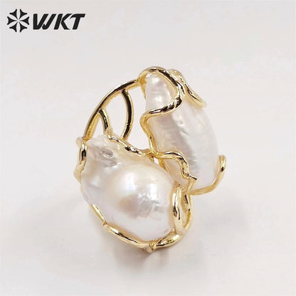 WT-MPR052 Wholesale Newest Gorgeous Women White Pearl Ring Natural Baroque Pearl Wedding Ring Lady Anneversary Ring