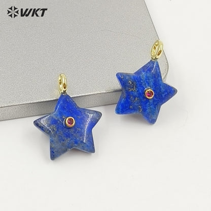 WT-P2099 Trendy Interesting Design Zircon And Natural Gemstones Star Shape Gold Charm Pendants For Lovely Necklace DIY Making