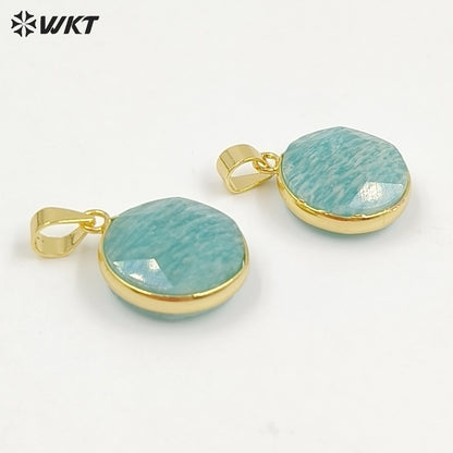 WT-P1525 Gold Plated Amazonite Round Pendant Wholesale Classic Women Charming Jewelry Natural Amazonite Pendant