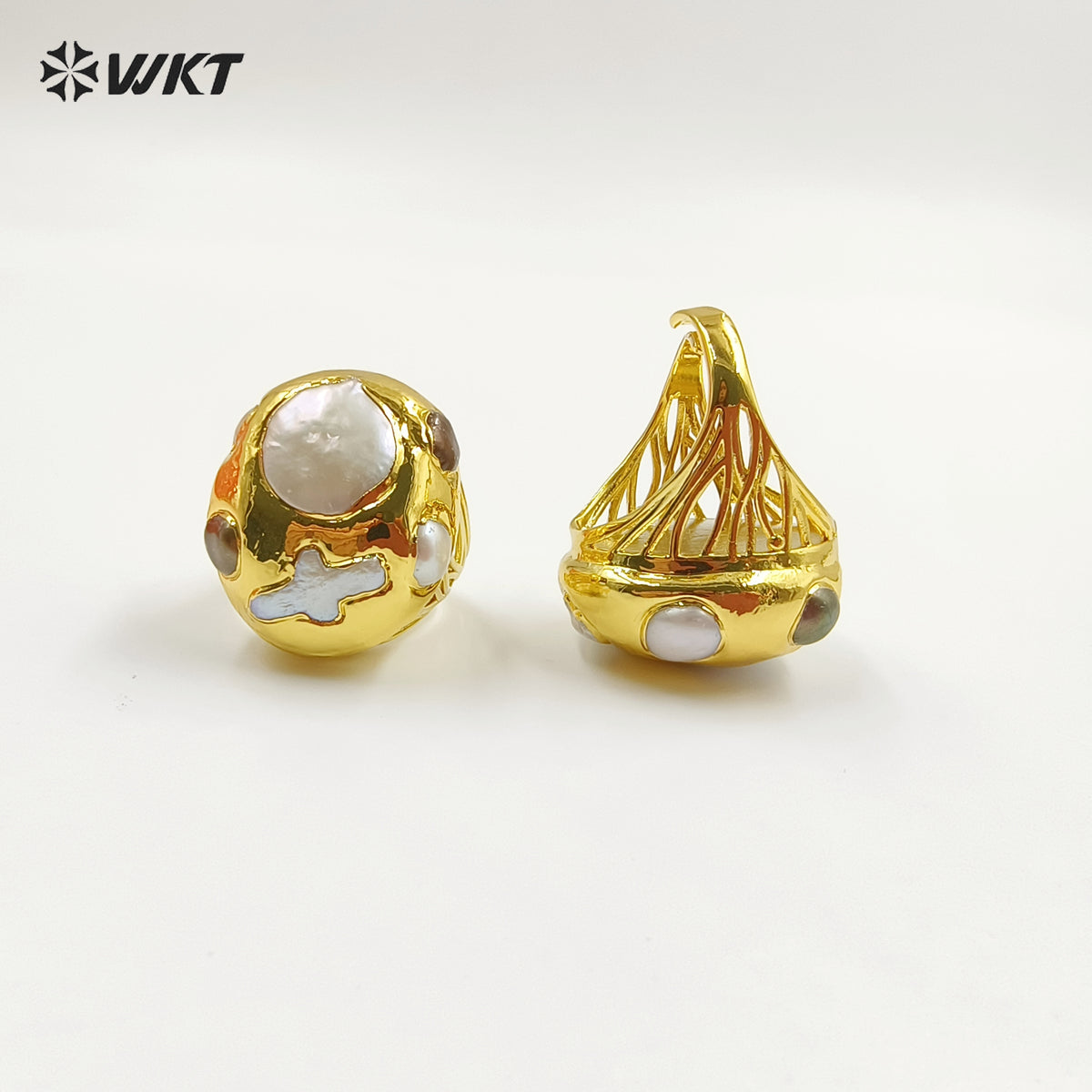 WT-MPR073 Wholesale Fashion 18K Real Gold Plated Resist Tarnishable Natural Freshwater Pearl Ring for Friend Gift