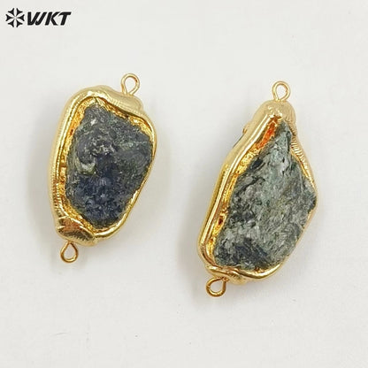 WT-C330 New Irregular Gold Plated With Double Loops Natural Black Meteorite Jewelry Connectors for Bracelet DIY Findings