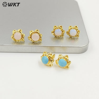 WT-EHP102 Exquisite Lovely 18K Gold Plated Natural Gemstones With Hoop Sun Shape Earrings For Girls Jewelry DIY Findings