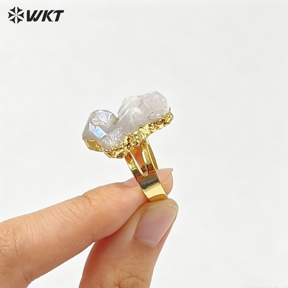 WT-R244 Exclusive Newest Aqua Aura Ring 18k Adjustable Natural Healing Crystal Quartz Cluster Aura Ring Fashion Women Stone Ring