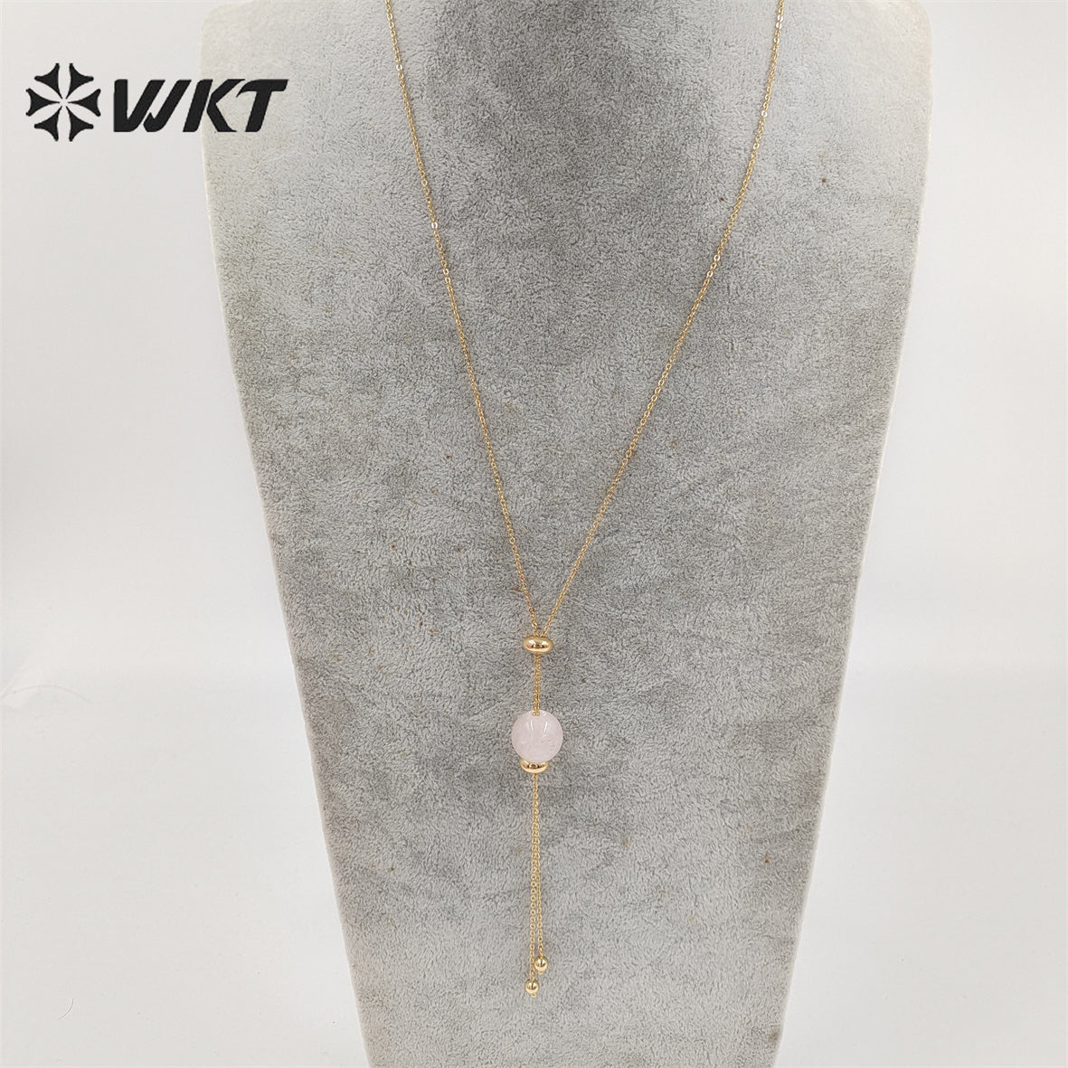 WT-N1387 Wholesale Fashion Gold Chain Lariate Y Shape Round Ball Stone Necklace in Adjust