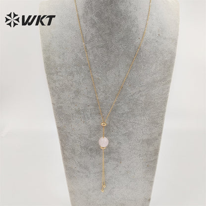 WT-N1387 Wholesale Fashion Gold Chain Lariate Y Shape Round Ball Stone Necklace in Adjust