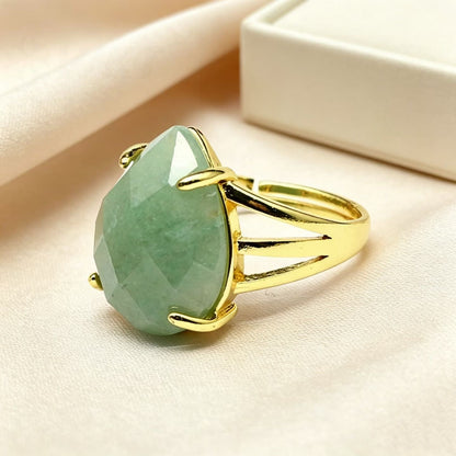 WT-R615 Wholesale Gold Electroplated Various Natural Gemstones Faceted Waterdrop Shape Rings For Women Popular Jewelry Gift