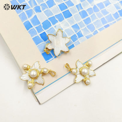 WT-JP394 New Arrivals Elegant and Gentle 18K Gold Plated Natural Flower Shell Round Pearl Pendant for Women Jewelry Accessories