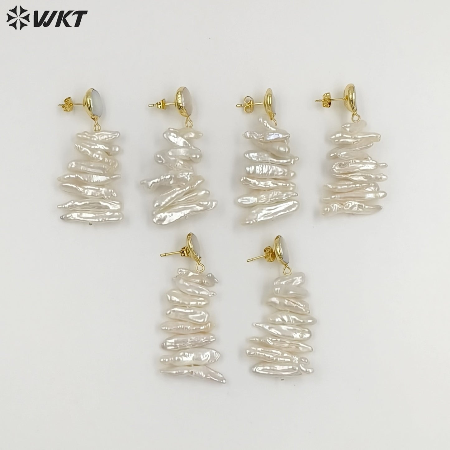 WT-E498 Irregular Shape Pearl Earring Stud With Long Bar Pearl Random Size Jewelry Natural Freshwater Pearl Earring