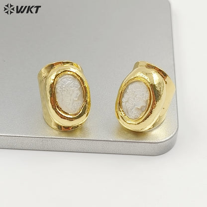 WT-MPR062 Wholesale Beautiful Hand Carved Shell Beauty Ring 18K Real Gold Plated Women Birthday Jewelry Gift