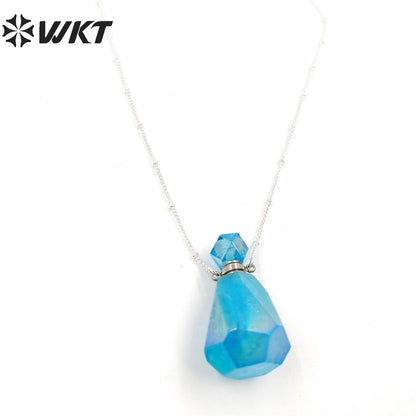 WT-N1367 Perfume Bottle Exquisite Necklace Natural Spar Aura Electroplated Colorful Pendant As Women Gifts Crystal Necklace
