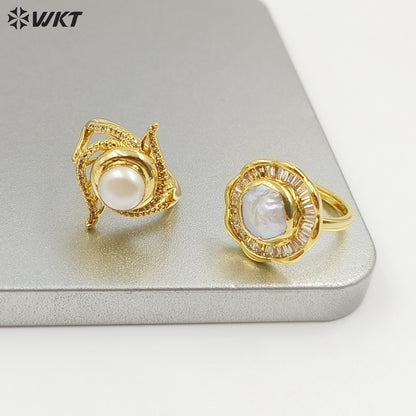 WT-MPR156 Top Fashion Multi Designs 18K Gold Electroplated Adjustable Size Pearl Rings For Women Daily Decorative Jewelry