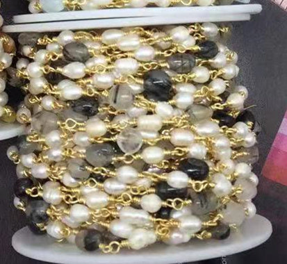 WT-RBC170 Gorgeous Natural amazon Stone Beads Chain with Pearl Mix Elegant Lady Jewelry DIY Necklace Chain for Design Wire Chain