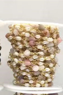 WT-RBC170 Gorgeous Natural amazon Stone Beads Chain with Pearl Mix Elegant Lady Jewelry DIY Necklace Chain for Design Wire Chain