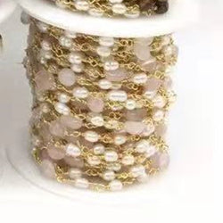 WT-RBC170 Gorgeous Natural amazon Stone Beads Chain with Pearl Mix Elegant Lady Jewelry DIY Necklace Chain for Design Wire Chain