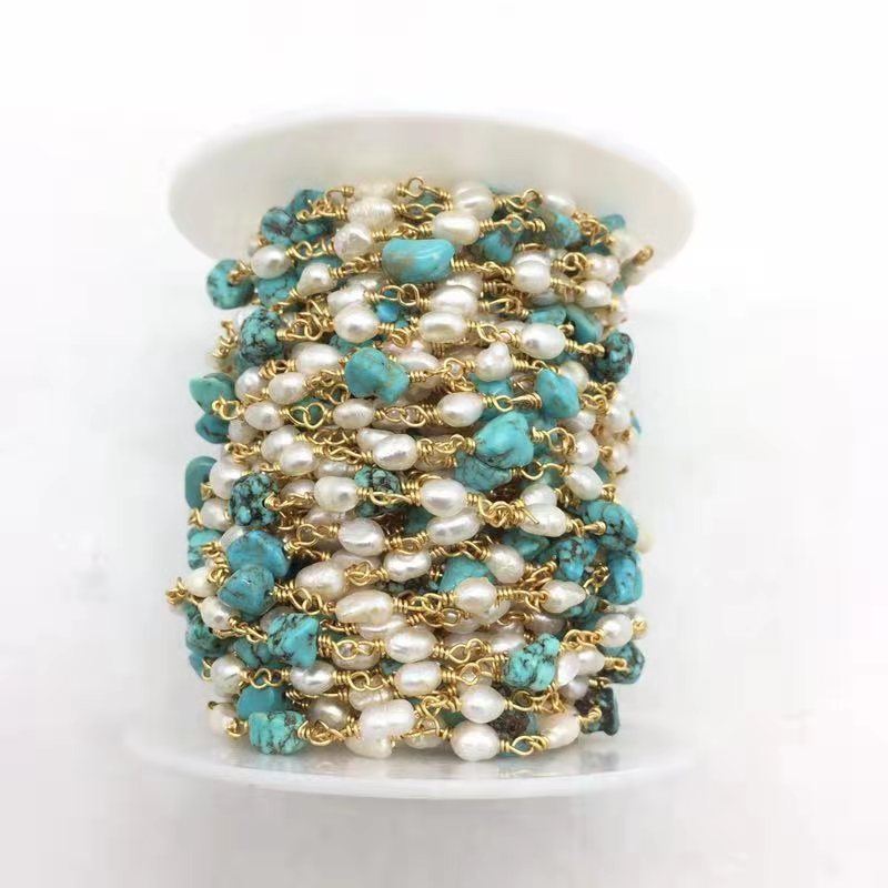WT-RBC170 Gorgeous Natural amazon Stone Beads Chain with Pearl Mix Elegant Lady Jewelry DIY Necklace Chain for Design Wire Chain