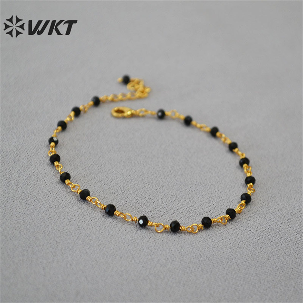 WT-JF339 Wholesale Fashion Gold Plated Resist Tarnishable Rosary Beads Chain Bracelet Natural Stone Beads Chain Bracelets