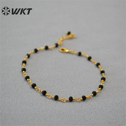 WT-JF339 Wholesale Fashion Gold Plated Resist Tarnishable Rosary Beads Chain Bracelet Natural Stone Beads Chain Bracelets