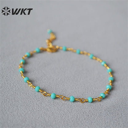 WT-JF339 Wholesale Fashion Gold Plated Resist Tarnishable Rosary Beads Chain Bracelet Natural Stone Beads Chain Bracelets