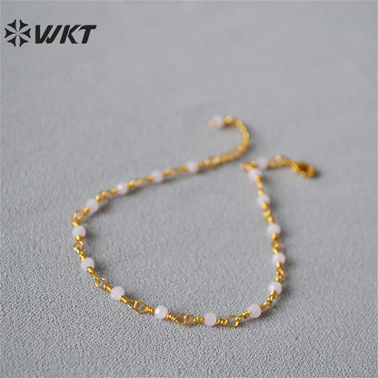 WT-JF339 Wholesale Fashion Gold Plated Resist Tarnishable Rosary Beads Chain Bracelet Natural Stone Beads Chain Bracelets