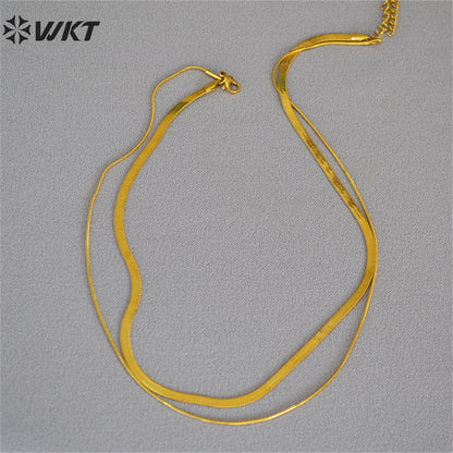 WT-BFN044 Wholesale Special Double Layer Snake Chain Necklace 18k Gold Plated Resist Tarnishable Brass Chain Choker Necklace