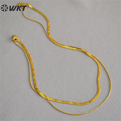 WT-BFN044 Wholesale Special Double Layer Snake Chain Necklace 18k Gold Plated Resist Tarnishable Brass Chain Choker Necklace