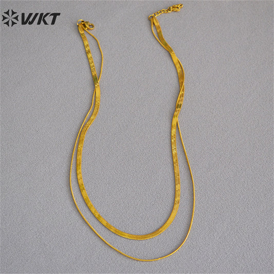 WT-BFN044 Wholesale Special Double Layer Snake Chain Necklace 18k Gold Plated Resist Tarnishable Brass Chain Choker Necklace