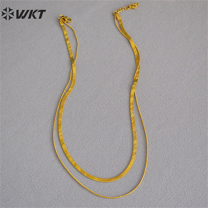 WT-BFN044 Wholesale Special Double Layer Snake Chain Necklace 18k Gold Plated Resist Tarnishable Brass Chain Choker Necklace
