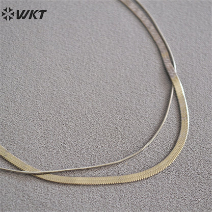 WT-BFN044 Wholesale Special Double Layer Snake Chain Necklace 18k Gold Plated Resist Tarnishable Brass Chain Choker Necklace