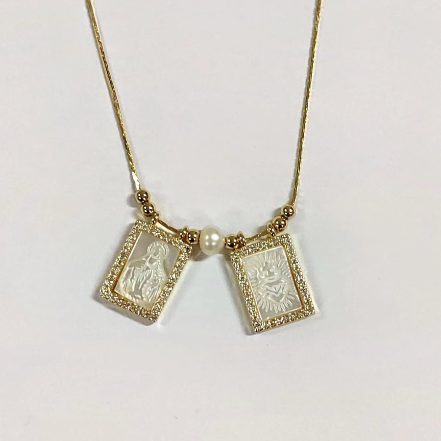 WT-JN217 Amazing New Religion Lady of Guadalupe Medal Necklace 18k Real Gold Plated Virgin Mary MOP Carved Grace Necklace