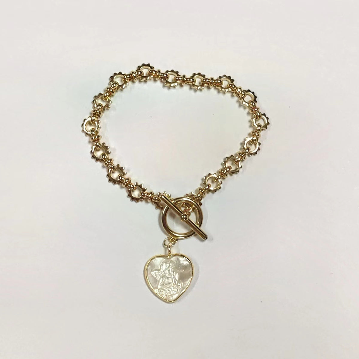 MPB077 WKT Exclusive Design Europe Hot OT Clasp Wheel Chain Metal Bracelet with Angel Charms Lady of Guadalupe Religion Bracelet