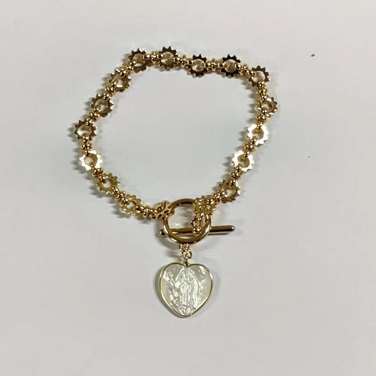MPB077 WKT Exclusive Design Europe Hot OT Clasp Wheel Chain Metal Bracelet with Angel Charms Lady of Guadalupe Religion Bracelet