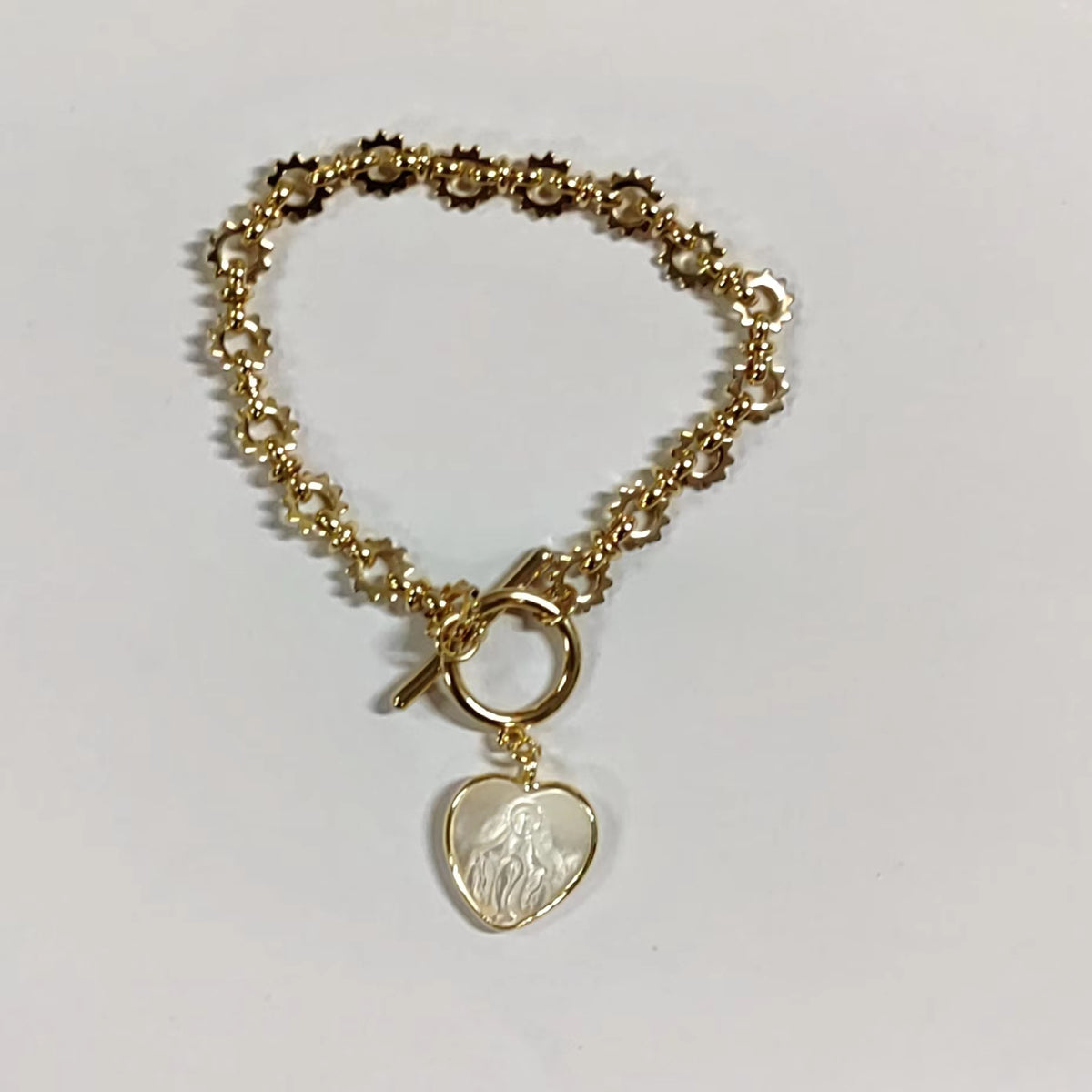 MPB077 WKT Exclusive Design Europe Hot OT Clasp Wheel Chain Metal Bracelet with Angel Charms Lady of Guadalupe Religion Bracelet