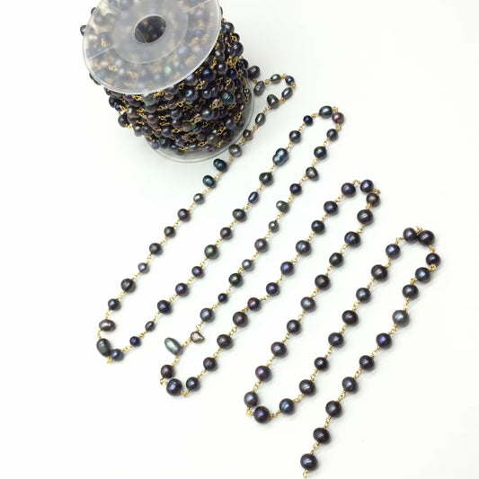 WT-RBC217 Gorgeous Handmade Natural Grey Freshwater Pearl Beads Chain Lady Jewelry Accessory Findings Chain for Necklace