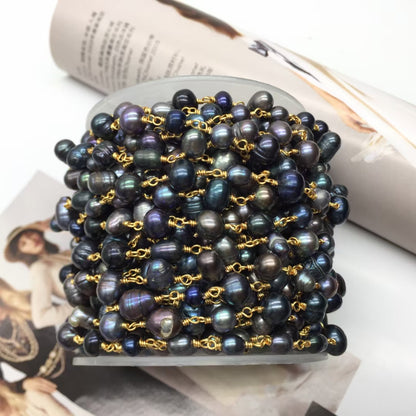 WT-RBC217 Gorgeous Handmade Natural Grey Freshwater Pearl Beads Chain Lady Jewelry Accessory Findings Chain for Necklace