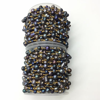 WT-RBC217 Gorgeous Handmade Natural Grey Freshwater Pearl Beads Chain Lady Jewelry Accessory Findings Chain for Necklace