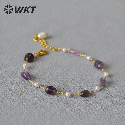 WT-B629 WKT New Handmade Natural Gemstone Bracelets Lovely Amazonite Amethyst Stone Rosary Beads Lucky Bracelets