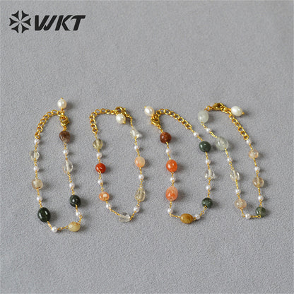 WT-B629 WKT New Handmade Natural Gemstone Bracelets Lovely Amazonite Amethyst Stone Rosary Beads Lucky Bracelets