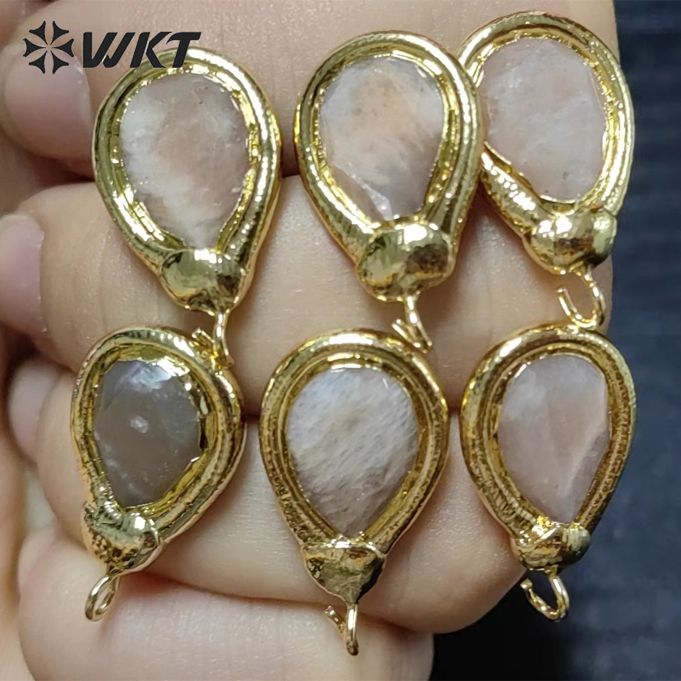 JFE77 Women Fashion Gold Waterdrop Natural Sun Stone Earring Studs with Hoop for DIY Jewelry Women Earring Design Findings