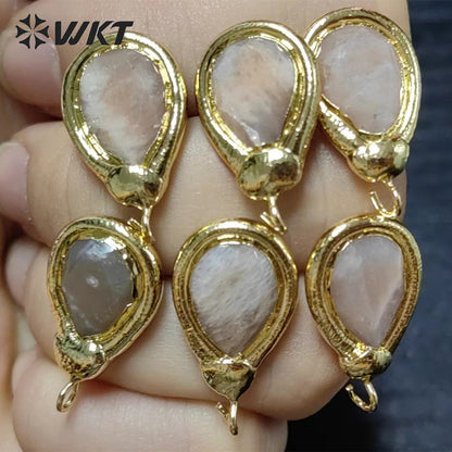 JFE77 Women Fashion Gold Waterdrop Natural Sun Stone Earring Studs with Hoop for DIY Jewelry Women Earring Design Findings