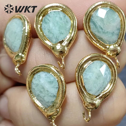 JFE77 Women Fashion Gold Waterdrop Natural Sun Stone Earring Studs with Hoop for DIY Jewelry Women Earring Design Findings