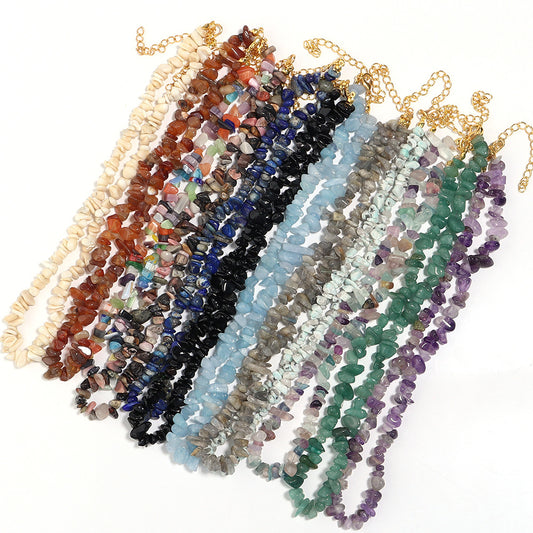 WT-N1438 45cm+5cm Extend Chain Long Gemstone Casual Long Statement Necklace Natural Chips Stone Necklace