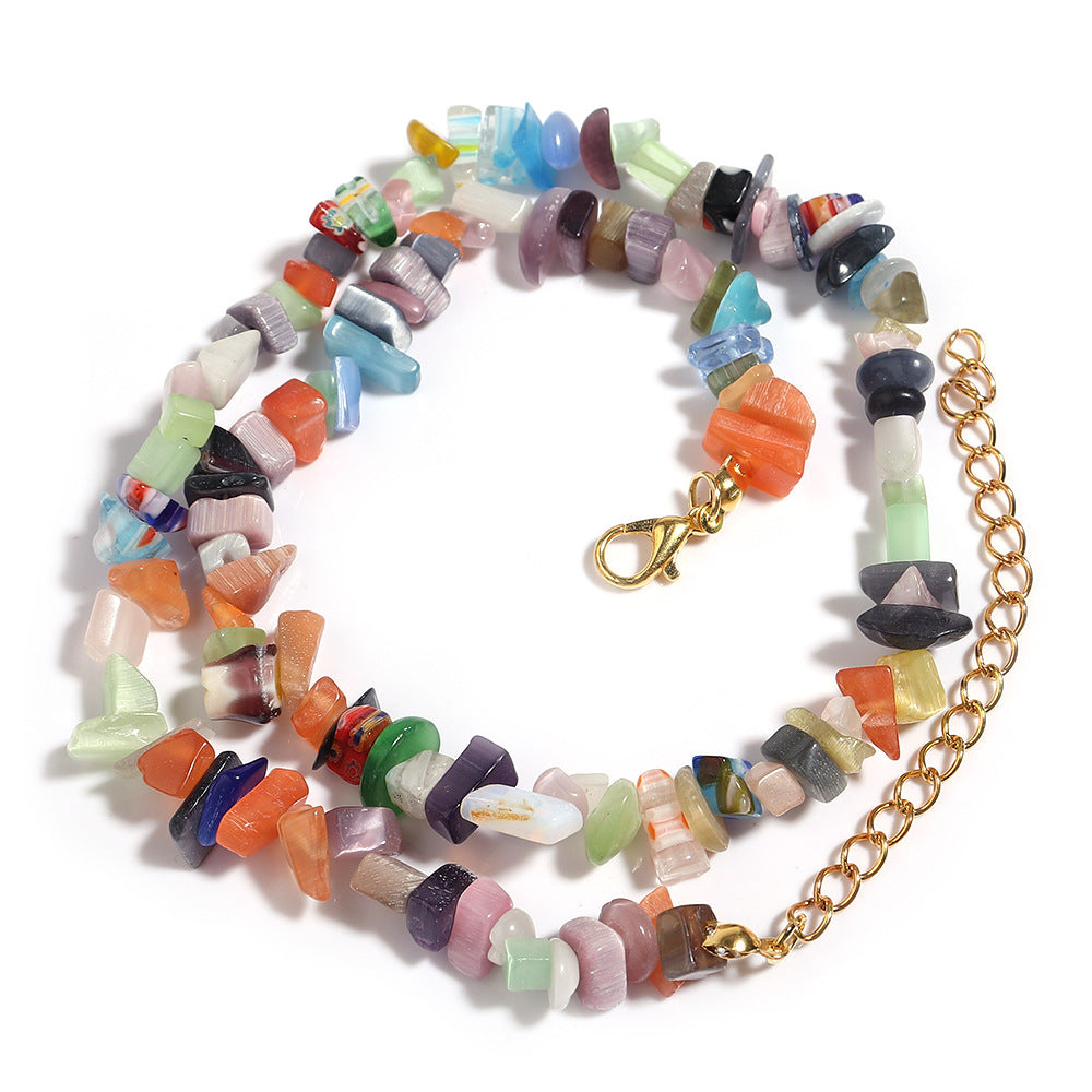 WT-N1438 45cm+5cm Extend Chain Long Gemstone Casual Long Statement Necklace Natural Chips Stone Necklace